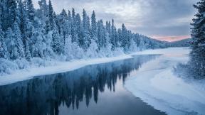 река, лес, снег