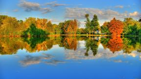 осень, озеро, отражение