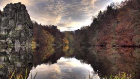 озеро, осень, скалы, отражение
