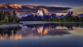 горы, заснеженные горы, озеро, отражение